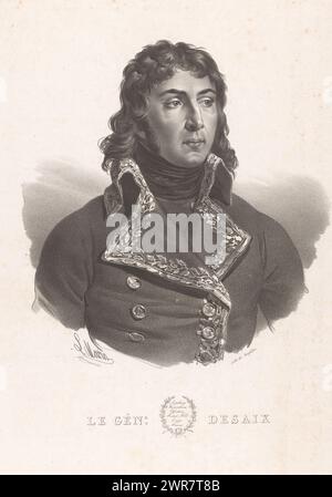 Portrait du général Louis Charles Antoine Desaix, le génl. Desaix (titre sur objet), imprimeur : Louis Stanislas Marin-Lavigne, imprimeur : Alois Senefelder, Paris, 1821 - 1833, papier, hauteur 563 mm × largeur 412 mm, impression Banque D'Images