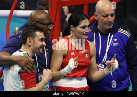 Busto Arsizio, Lombardie, Italie. 11 mars 2024. ANGELA CARINI lors de la finale -Boxing Road to Paris 2024-, E-Work Arena, Busto Arsizio. (Crédit image : © Mattia Martegani/ZUMA Press Wire) USAGE ÉDITORIAL SEULEMENT! Non destiné à UN USAGE commercial ! Banque D'Images