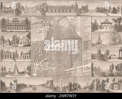 Conception de jardin avec vingt-deux vues de maisons de jardin et cascades dans le style anglais et chinois, Plan du Bagno (titre sur l'objet), imprimeur : Gotthelf Wilhelm Weise, fabricant : F. de Schatzmann, 1793, papier, gravure, hauteur 509 mm × largeur 657 mm, impression Banque D'Images