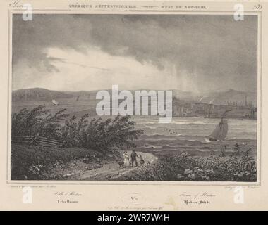 Vue de la rivière et de la ville d'Hudson, ville d'Hudson / Town of Hudson / Urbs Hudson / Hudson Stadt (titre sur l'objet), Amérique du Nord, État de New York (titre de la série), Amérique septentrionale. État de New-York (titre de la série sur objet), en haut à gauche : 3e livraison. Numéroté ci-dessous : non. 11., imprimeur : Léon Jean Baptiste Sabatier, après dessin par : Jacques Gérard Milbert, imprimeur : Jean Marie Joseph Bove, Paris, en 1826 ou avant 1827, papier, hauteur 315 mm × largeur 460 mm, tirage Banque D'Images