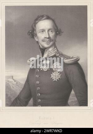 Portrait de Louis Ier de Bavière, Ludwig Ier, König von Bayern (titre sur objet), imprimeur : Ignaz Fertig, d'après peinture par : Joseph Karl Stieler, imprimeur : Johann Baptist Kuhn, München, 1819 - 1858, papier, hauteur 585 mm × largeur 432 mm, impression Banque D'Images