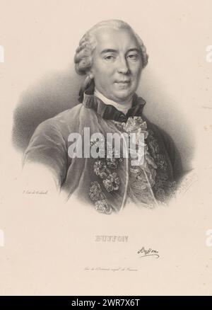 Portrait du naturaliste Georges-Louis Leclerc de Buffon, Buffon (titre sur objet), deux cents portraits entre les règnes de Charles VII et Louis XVI de France (titre de série), imprimeur : Zéphirin Félix Jean Marius Belliard, imprimeur: veuve Delpech (Naudet), Paris, v. 1838, papier, hauteur 468 mm × largeur 312 mm, impression Banque D'Images