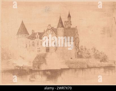 Vue du château de Marnix de Sainte-Aldegonde à Bornem, imprimeur : Albert Van Holsbeeck, (signé par l'artiste), 1887 - 1912, papier, gravure, hauteur 188 mm × largeur 255 mm, impression Banque D'Images