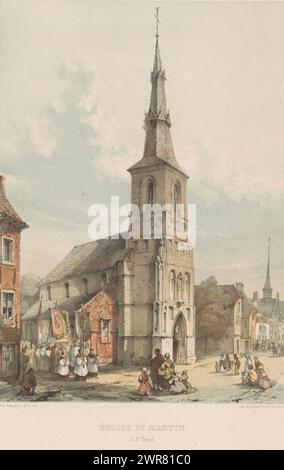 Vue sur le Martin's Church in Sint-Truiden, Église de composé Martin à Trond (titre sur objet), imprimeur : Alexander Schaepkens, d'après son propre dessin par : Alexander Schaepkens, imprimeur : Simonau & Toovey, Bruxelles, 1830 - 1899, papier, hauteur 602 mm × largeur 442 mm, impression Banque D'Images