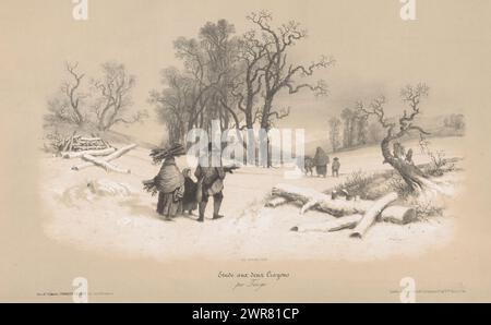 Famille cueillant du bois dans la neige, représentations de la vie à la campagne (titre de la série), la campagne. Études variées aux deux crayons (titre de la série sur objet), imprimeur : Bernard Romain Julien, d'après design par : Fortuné Férogio, imprimeur : Joseph Rose Lemercier, imprimeur : Paris, éditeur : Paris, éditeur : Londres, c. 1844 - c. 1854, papier, hauteur 313 mm × largeur 495 mm, impression Banque D'Images