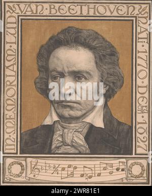 Portrait de Ludwig van Beethoven, Beethoven (titre sur objet), imprimeur : Antoon Derkinderen, 1901 - 1902, papier, hauteur 582 mm × largeur 471 mm, tirage Banque D'Images