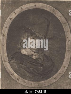 Portrait d'Adriaen van Ostade, imprimeur : Jacob Gole, après dessin par : Adriaen van Ostade, éditeur : Jacob Gole, Amsterdam, 1682 - 1723, papier, gravure, hauteur 227 mm × largeur 171 mm, impression Banque D'Images