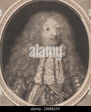 Portrait de Louis de France, imprimeur : Antoine Masson, d'après son propre dessin par : Antoine Masson, imprimeur : Lodewijk XIV (koning van Frankrijk), France, 1680, papier, gravure, gravure, hauteur 585 mm × largeur 495 mm, impression Banque D'Images