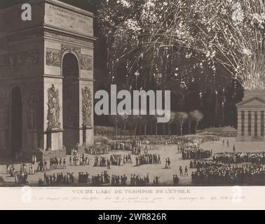 Vue de l'Arc de Triomphe à Paris avec feux d'artifice, vue de l'arc de triomphe de l'étoile (titre sur l'objet), imprimeur : Philibert-Louis Debucourt, d'après son propre dessin par : Philibert-Louis Debucourt, France, 1813, papier, hauteur 298 mm × largeur 392 mm, tirage Banque D'Images