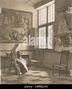 Salle du monastère avec nonne, imprimeur : René Janssens, 1880 - 1936, papier, hauteur 446 mm × largeur 345 mm, impression Banque D'Images