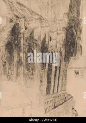Vue de la façade latérale du produit Eglise Nicolas à Gand, Eglise réussie Nicolas Gand (titre sur objet), Rue du chapeau Rouge a Gand, imprimeur : Jules de Bruycker, (signé par artiste), Belgique, 1928, papier, gravure, point sec, hauteur 512 mm × largeur 378 mm, impression Banque D'Images