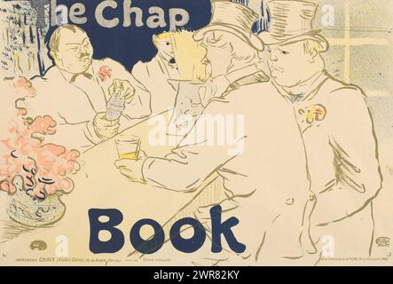 Affiche pour le magazine américain The chap Book, The chap Book (titre sur objet), Irish American Bar, Rue Royale (titre original), deux hommes avec des chapeaux assis et debout dans un bar, l'un d'eux tenant un verre. Un barman mélange une boisson., imprimeur : Henri de Toulouse-Lautrec, imprimeur : imprimerie Chaix, éditeur : la Plume, Paris, 1895, papier, hauteur 419 mm × largeur 605 mm, impression Banque D'Images