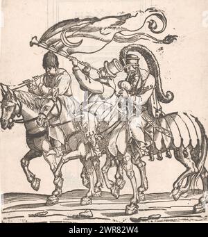 Trois musiciens turcs à cheval, imprimeur : anonyme, après impression par : Jan Swart van Groningen, 1530, papier, hauteur 262 mm × largeur 254 mm, impression Banque D'Images