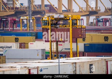 Terminal à conteneurs dans le port maritime de Bremerhaven, Eurogate Container terminal avec près de 50 portiques à conteneurs, grues, sur une longueur de plus de 4 KM Banque D'Images