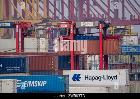 Terminal à conteneurs dans le port maritime de Bremerhaven, Eurogate Container terminal avec près de 50 portiques à conteneurs, grues, sur une longueur de plus de 4 KM Banque D'Images