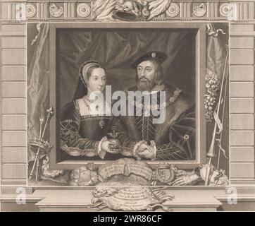 Portrait de Mary Tudor et Charles Brandon, Marie Reine de France, Charles Brandon Duc de Suffolk (titre sur objet), Portraits des Tudors (titre de la série), Portraits historiques (titre de la série), imprimeur : George Vertue, d'après la peinture de : Jan Gossart, George Vertue, Londres, 1748, papier, gravure, hauteur 480 mm × largeur 568 mm, impression Banque D'Images