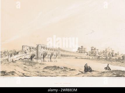 Pont si-o-se Pol ou Allahverdi-Khan à Ispahan, Pont de Djoulfa Ispahan (titre sur objet), paysages persans (titre de la série), Perse Modern (titre de la série), au-dessus à droite de l'image le titre de la série, au-dessus à gauche le numéro de plaque 'PL. XLVI'., imprimeur : Eugène Flandin, d'après son propre dessin par : Eugène Flandin, imprimeur : Thierry frères, Paris, 1843 - 1854, papier, hauteur 407 mm × largeur 518 mm, impression Banque D'Images