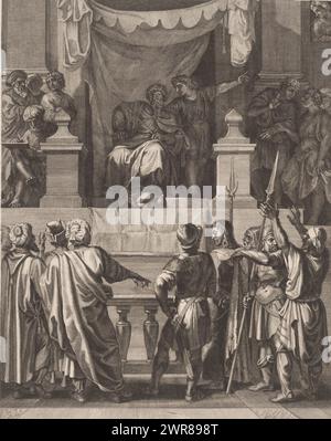 Le Christ avant Pilate, la vie et la passion du Christ (titre de la série), imprimeur : Claudine Stella, éditeur : Nicolas Poussin, 1646 - 1697, papier, gravure, gravure, hauteur 465 mm × largeur 356 mm, impression Banque D'Images