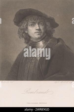 Portrait d'un inconnu, précédemment identifié comme Rembrandt van Rijn, Rembrandt (titre sur objet), imprimeur : Achille Louis Martinet, d'après peinture par : Rembrandt van Rijn, 1835, papier, gravure sur acier, hauteur 323 mm × largeur 246 mm, tirage Banque D'Images