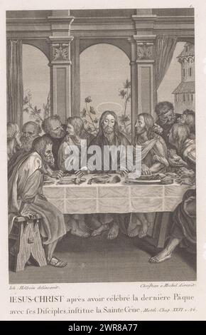 Last Cène, Jésus-Christ après avoit célébré la dernière pâque avec ses disciples, institue la Sainte Céne (titre sur objet), passion of Christ (titre de la série), la passion de notre Seigneur (titre de la série), imprimeur : Christian von Mechel, After design by: Hans Holbein (II), 1784, papier, gravure, hauteur 262 mm × largeur 165 mm, impression Banque D'Images