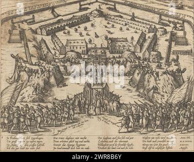 Démolition de la citadelle d'Anvers, 1577, a été gestalt das Schloß vor Antorff, zu erhalttung der altter Privilegien an eine[n] ort geschleift ist (titre sur objet), Series 8 : Dutch Events, 1577-1583 (titre de la série), démolition de la citadelle d'Anvers, 28 août 1577. Sous la direction de Liedekercke et Bourse, la forteresse est démolie par les habitants d'Anvers. Les soldats wallons partent de l'avant à droite. Avec légende de 16 lignes en allemand. Numéroté en bas à gauche : 131. L'impression fait partie d'un album. L'impression fait partie d'un album ., imprimeur : Frans Hogenberg, Cologne Banque D'Images