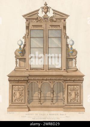 Buffet de salle à manger Henri II (titre sur objet), le garde-meuble / Collection de meubles (titre de la série sur objet), Un buffet dans le style Hendrik II. Tirage du 230ème livre., imprimeur : Midart, après conception par : Alexandre Eugène Prignot, imprimeur : becquet, Paris, 1839 - 1885, papier, hauteur 359 mm × largeur 276 mm, impression Banque D'Images