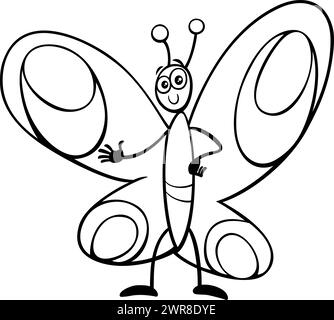 Illustration de dessin animé noir et blanc de la page de coloration de caractère animal d'insecte papillon Illustration de Vecteur
