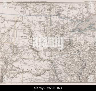 Carte d'une partie des États-Unis, États-Unis d'Amérique du Nord au 6 Blättern, Bl. 2 (titre sur l'objet), cartes des états en Amérique du Nord (titre de la série), carte d'une partie des États-Unis en Amérique du Nord. Y compris : Dakota, Nebraska, Iowa, Wisconsin et Minnesota. En haut à droite : 'Stieler's Hand-Atlas N82'., imprimeur : G. Metzeroth, imprimeur : Wilhelm Weiler, imprimeur : Heinrich Wilhelm Eberhard, Gotha, 1873, papier, hauteur 37 mm × largeur 444 mm, impression Banque D'Images