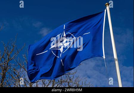 Après ratification par les parlements de tous les pays membres, la Suède est aujourd'hui l'un des 32 membres de l'alliance militaire de l'OTAN. Lundi, une cérémonie a eu lieu à la base aérienne de Malmen, 'Linköpings garnison', pour marquer l'entrée de la Suède dans l'OTAN. Pour la première fois depuis 1814, la Suède fait partie d'une alliance militaire. Banque D'Images