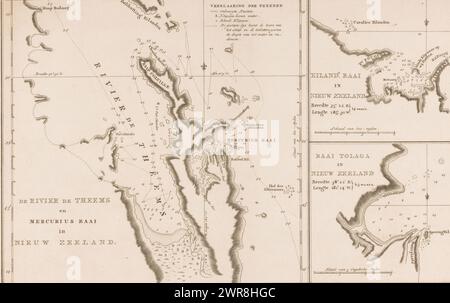 Carte de trois baies en Nouvelle-Zélande, la Tamise et Mercury Bay en Nouvelle-Zélande, Island Bay en Nouvelle-Zélande, Tolaga Bay en Nouvelle-Zélande (titre sur l'objet), numérotée en haut à droite : 7., imprimeur : anonyme, éditeur : Abraham Honkoop (II), éditeur : Johannes Allart, éditeur : Leiden, éditeur : Amsterdam, éditeur : The Hague, 1797, papier, gravure, hauteur 290 mm × largeur 446 mm, impression Banque D'Images