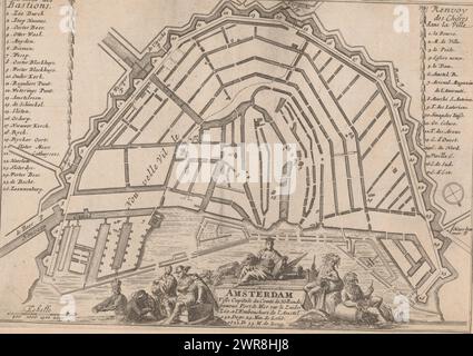 Plan d'Amsterdam avec les remparts de la vieille ville, Amsterdam ville capitale du Comte de Hollande fameux port de mer sur le Zuiderzee (...) (Titre sur objet), manuscrit numéroté en haut à droite : 67., imprimeur : anonyme, éditeur : Nicolas de fer, Lodewijk XIV (koning van Frankrijk), Paris, 1690 - 1695, papier, gravure, hauteur 187 mm × largeur 266 mm, impression Banque D'Images