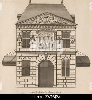 Vue de façade du Waag à Gouda, face de devant du poids de Gouda (titre sur objet), imprimeur : anonyme, éditeur : Pieter van der AA (I), Leyde, 1715, papier, gravure, hauteur 256 mm × largeur 250 mm, impression Banque D'Images