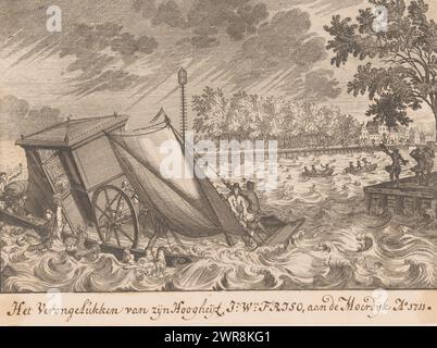 Prince Johan Willem Friso se noie près de Moerdijk, imprimeur : anonyme, éditeur : Johannes van Oosterwyk, Amsterdam, 1716, papier, gravure, hauteur 124 mm × largeur 188 mm, impression Banque D'Images