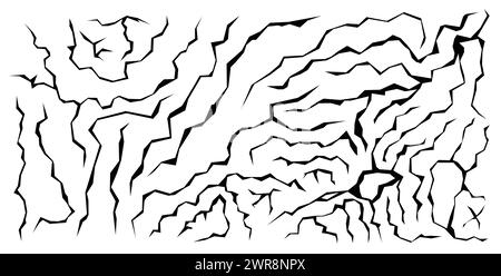 texture fissurée vectorielle du mur ou de la terre, illustration de fond noir et blanc avec motif de fissures abstrait Illustration de Vecteur