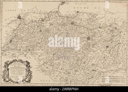 Carte de la partie sud du duché de Brabant, Menapii. Dioecese de l'Archeuche de Malines (...) (Titre sur l'objet), carte de la partie sud du duché de Brabant. En bas à gauche du cartouche de titre. En bas à droite quatre échelles : 10 mille pas géométriques / 4 lieues communes de France / 3 lieues communes de pays Bas / 2 lieues communes d'Allemagne. La carte a une distribution de degrés le long des bords., imprimeur : anonyme, Nicolas Sanson (I), éditeur : Pierre Mariette (I), Paris, 1657, papier, gravure, hauteur 386 mm × largeur 559 mm, impression Banque D'Images