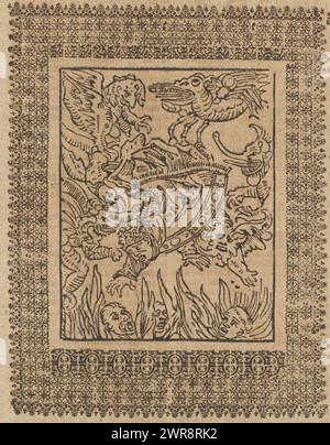 Chute du pape en enfer, Passional Christi und Antichristi (titre de la série), chute du pape en enfer. Contradiction sur la destination. Copie miroir de l'estampe de Lucas Cranach dans la brochure 'Passional Christi und Antichristi' de Martin Luther de 1521, page 612 d'une édition du XVIIe siècle. La série de treize paires de gravures sur bois dépeint les contrastes entre l'humilité et l'altruisme du Christ d'une part, et l'orgueil et l'avidité du pape d'autre part., imprimeur : monogrammiste GK (prentmaker, 17e eeuw), après impression par : Lucas Cranach (I), Europe, c. 1661 Banque D'Images