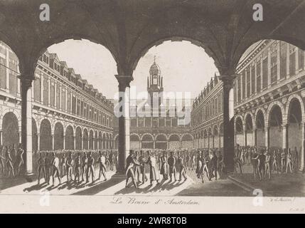 Vue de la cour des Beurs van Hendrick de Keyser à Amsterdam, la Bourse d'Amsterdam (titre sur objet), imprimeur : Roelof van der Meulen, éditeur : Evert Maaskamp, Amsterdam, 1824, papier, gravure, hauteur 172 mm × largeur 249 mm, impression Banque D'Images