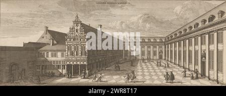 Vue de la maison des filles des Burgerweeshuis à Amsterdam, Girls Burger Weeshuys (titre sur objet), imprimeur : anonyme, éditeur : Andries van Damme, Amsterdam, 1726, papier, gravure, gravure, hauteur 129 mm × largeur 340 mm, impression Banque D'Images