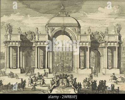 L'arc de triomphe au Buitenhof, 1691, portes mer et honneur pour la cour / Arc de triomphe devant la cour (titre sur objet), vue de l'arc de triomphe érigé au Buitenhof, 5 février 1691. Le cortège de chariots a passé par la porte ., imprimeur : Romeyn de Hooghe, pays-Bas du Nord, 1691, papier, gravure, hauteur 333 mm × largeur 443 mm, impression Banque D'Images