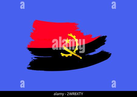 Drapeau national grunge Angola créatif, coup de pinceau sur fond isolé bleu, concept de politique, affaires mondiales, coopération internationale, base Banque D'Images