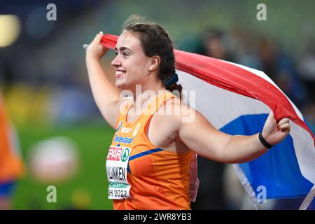 Jorinde Van Klinken (pays-Bas, Médaille de bronze). Lancer le tir. Championnats d'Europe d'athlétisme Munich 2022 Banque D'Images