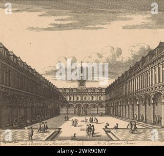 Vue de la cour des Beurs van Hendrik de Keyser, de Koopmans Beurs / la Bourse des marchands (titre sur objet), vue de la cour des Beurs van Hendrik de Keyser, avec différentes figures sur la place. Ci-dessous la performance le titre en français et en néerlandais. Ci-dessous le titre en néerlandais et en français., imprimeur : Daniël Stopendaal, éditeur : Covens & mortier & Covens Jr., (éventuellement), Amsterdam, 1685 - 1726 et/ou 1772, papier, gravure, gravure, hauteur 170 mm × largeur 191 mm, impression Banque D'Images