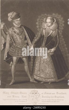 Portrait de Mary II Stuart et Henry Damley, Mary Stuart, reine de France et d'Écosse, et / Henry Lord Darnley, son mari (titre sur objet), quinze portraits de personnages royaux (titre de la série), quinze portraits de personnages royaux (titre de la série), texte en anglais dans la marge inférieure., imprimeur: Robert John Dunkarton, après dessin par : anonyme, après impression par : Renold Elstrack, 1816, papier, gravure, hauteur 371 mm × largeur 262 mm, impression Banque D'Images