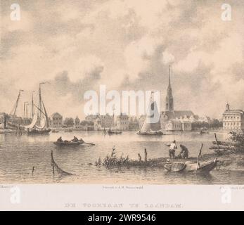 Voorzaan à Zaandam, de Voorzaan à Zaandam (titre sur objet), au premier plan se trouve un bateau à rames à moitié coulé. Bateaux à voile et à rames sur l'eau. Maisons et une église en arrière-plan., imprimeur : Johannes Hilverdink, après conception par : Everhardus Koster, imprimeur : Jan Dam Steuerwald, Amsterdam, 1858, papier, hauteur 199 mm × largeur 236 mm, impression Banque D'Images