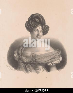 Portrait d'Henriette Sontag, la gardienne porte des bijoux dans les cheveux, sur le front et attachés à sa robe., imprimeur : anonyme, d'après la conception de : Cornelis Kruseman, 1827, papier, hauteur 435 mm × largeur 290 mm, impression Banque D'Images