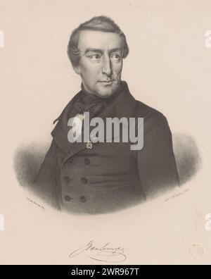 Portrait de Jacob van Lennep, en dessous du portrait la signature du sitter., imprimeur : anonyme, après dessin par : Jan Cornelis van Rossum, imprimeur : Carl Wilhelm Mieling, la Haye, 1845 - 1853, papier, hauteur 535 mm × largeur 418 mm, impression Banque D'Images