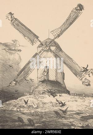 La situation à l'est (titre sur objet), caricature sur la lenteur des négociations sur la Crète entre les pays Turquie, Grèce, Angleterre et Russie. Représenté comme un moulin à vent avec la Crète comme l'axe du moulin à vent et les quatre puissances comme les pales. En bas deux lignes d'un couplet pour enfants., imprimeur : Marius Bauer, imprimeur : Tresling & Comp., la Haye, 1-août-1897, papier, hauteur 407 mm × largeur 303 mm, impression Banque D'Images