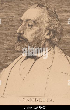 Portrait de Léon Gambetta, L. Gambetta (titre sur objet), imprimeur : Alphonse Legros, France, 1877 - 1879, papier, gravure, point sec, gravure, hauteur 225 mm × largeur 157 mm, impression Banque D'Images