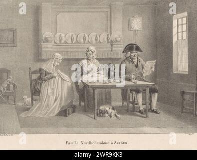 Homme et deux femmes assis à une table dans un salon Zaandam, famille Nordhollandaise à Sardam (titre sur objet), famille Hollande du Nord en costume traditionnel de Zaandam. Numéroté en haut à droite : 196., imprimeur : Jean Baptiste Madou, après dessin par : Otto Baron Howen, imprimeur : Jean Baptiste Ambroise Marcellin Jobard, Bruxelles, 1822 - 1825, papier, hauteur 234 mm × largeur 314 mm, impression Banque D'Images