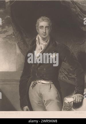 Portrait de Robert Stewart, Robert Lord vicomte Castlereagh / marquis de Londonderry (titre sur objet), imprimeur : John Richardson Jackson, après peinture par : Thomas Lawrence, éditeur : Henry graves & Co, Londres, 1843, papier, hauteur 303 mm × largeur 233 mm, impression Banque D'Images